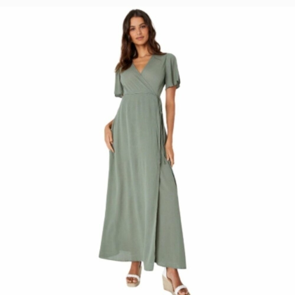Lulu's Sage Green Wrap Maxi Dress